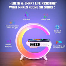 Smart Alarm Clock with G-Shape RGB Light Bluetooth Speaker, Wireless Charging (1 Pc)