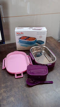 3 in 1 Spicy Bite Stainless Steel Lunch Box With Plastic Small Box & Spoon (1 Set)